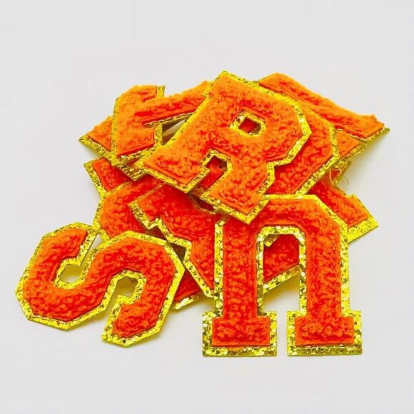 Mixed Lot of 15 Iron/Glue On 2” Chenille Letter Patch With Gold Glitter Trim - Picture 5 of 15